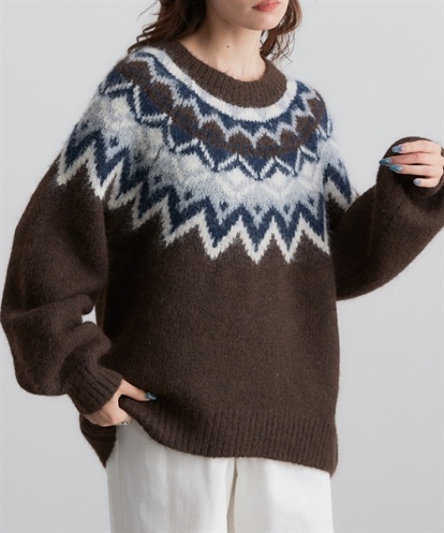 Soiunique（スワユニーク）の「ノルディック求心柄ニットトップス ［Soiunique］（ニット/セーター・レディース・グレー/ネイビー/ブラウン・フリー）」の12枚目の写真