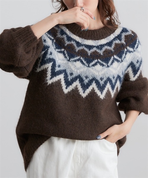 Soiunique（スワユニーク）の「ノルディック求心柄ニットトップス ［Soiunique］（ニット/セーター・レディース・グレー/ネイビー/ブラウン・フリー）」の14枚目の写真