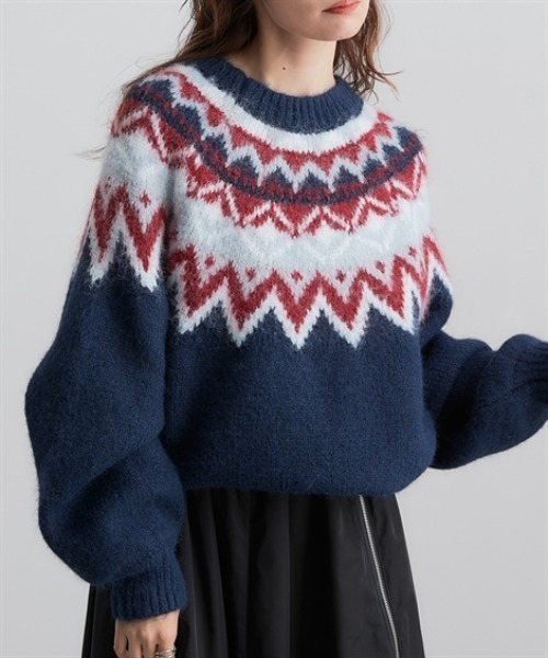 Soiunique（スワユニーク）の「ノルディック求心柄ニットトップス ［Soiunique］（ニット/セーター・レディース・グレー/ネイビー/ブラウン・フリー）」の20枚目の写真