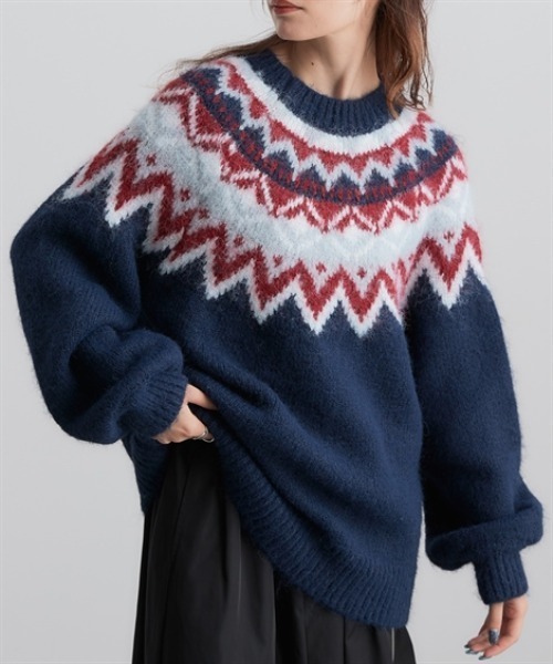 Soiunique（スワユニーク）の「ノルディック求心柄ニットトップス ［Soiunique］（ニット/セーター・レディース・グレー/ネイビー/ブラウン・フリー）」の22枚目の写真