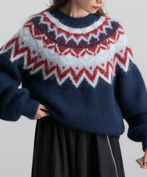 Soiunique（スワユニーク）の「ノルディック求心柄ニットトップス ［Soiunique］（ニット/セーター・レディース・グレー/ネイビー/ブラウン・フリー）」の21枚目の写真