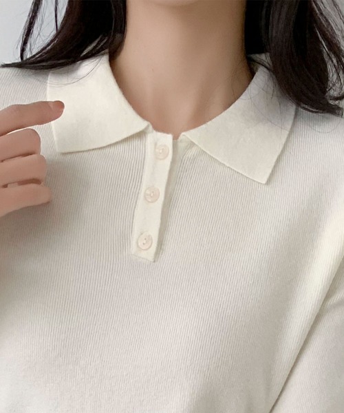 LOWO（ロワ）の「ポロニット ニット 長袖 トップス レディース 襟付き ポロシャツ 秋冬（ニット/セーター・レディース・ベージュ/ブラック/オフホワイト/チャコールグレー・FREE）」の8枚目の写真