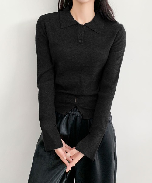 LOWO（ロワ）の「ポロニット ニット 長袖 トップス レディース 襟付き ポロシャツ 秋冬（ニット/セーター・レディース・ベージュ/ブラック/オフホワイト/チャコールグレー・FREE）」の11枚目の写真