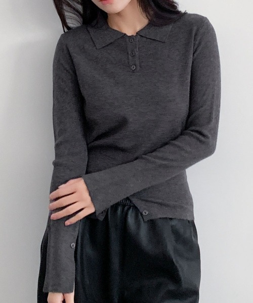 LOWO（ロワ）の「ポロニット ニット 長袖 トップス レディース 襟付き ポロシャツ 秋冬（ニット/セーター・レディース・ベージュ/ブラック/オフホワイト/チャコールグレー・FREE）」の13枚目の写真