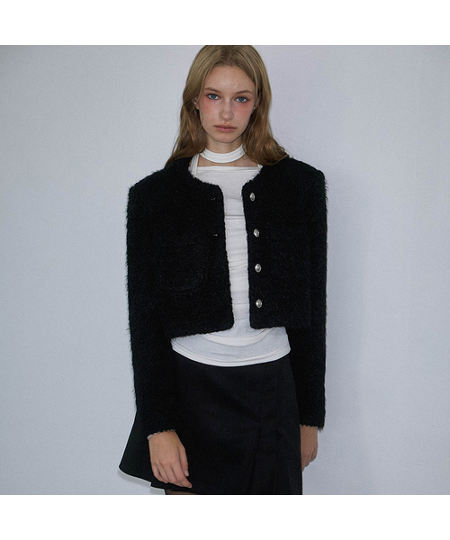 Angora Pocket Fur Jacket [Black]