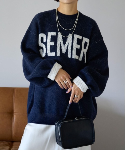 pocket(ポケット)の「ジャガードロゴニットプルオーバー(ニット/セーター・レディース・ネイビー/ライトグレー/チャコールグレー・FREE)」の2枚目の写真