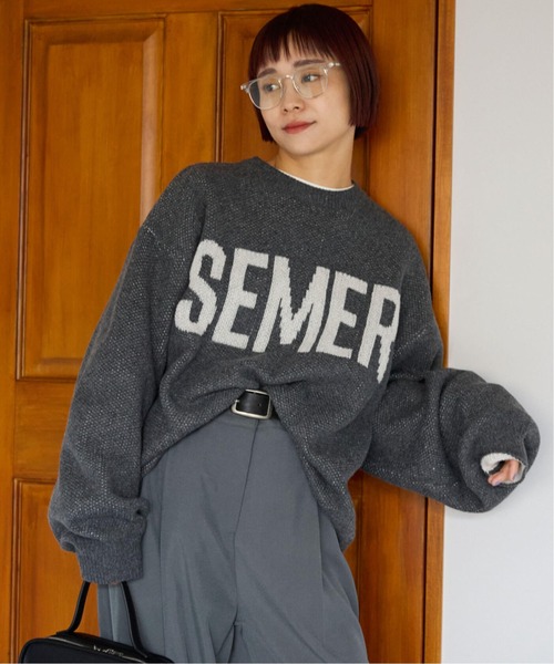 pocket(ポケット)の「ジャガードロゴニットプルオーバー(ニット/セーター・レディース・ネイビー/ライトグレー/チャコールグレー・FREE)」の1枚目の写真