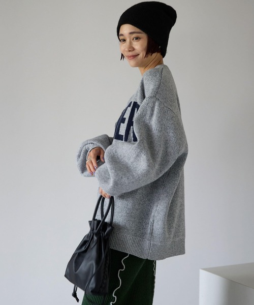 pocket(ポケット)の「ジャガードロゴニットプルオーバー(ニット/セーター・レディース・ネイビー/ライトグレー/チャコールグレー・FREE)」の6枚目の写真