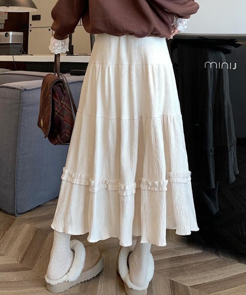 SallyLunn(サリーラン)の「ティアードロングスカート(スカート・レディース・ブラウン/ブラック/アイボリー・MEDIUM/LARGE)」の4枚目の写真