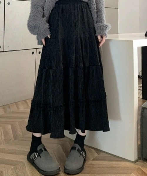 SallyLunn(サリーラン)の「ティアードロングスカート(スカート・レディース・ブラウン/ブラック/アイボリー・MEDIUM/LARGE)」の5枚目の写真