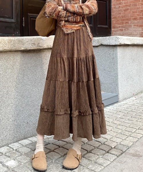 SallyLunn(サリーラン)の「ティアードロングスカート(スカート・レディース・ブラウン/ブラック/アイボリー・MEDIUM/LARGE)」の7枚目の写真