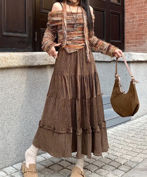 SallyLunn(サリーラン)の「ティアードロングスカート(スカート・レディース・ブラウン/ブラック/アイボリー・MEDIUM/LARGE)」の8枚目の写真