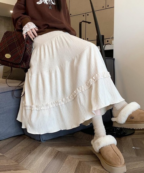 SallyLunn(サリーラン)の「ティアードロングスカート(スカート・レディース・ブラウン/ブラック/アイボリー・MEDIUM/LARGE)」の12枚目の写真