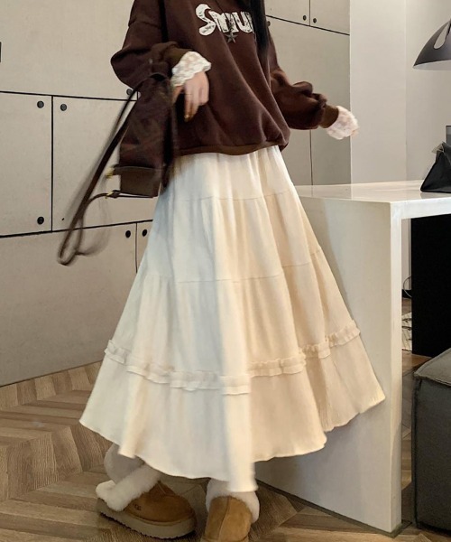 SallyLunn(サリーラン)の「ティアードロングスカート(スカート・レディース・ブラウン/ブラック/アイボリー・MEDIUM/LARGE)」の9枚目の写真