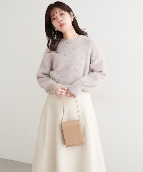 natural couture（ナチュラルクチュール）の「ふんわりシャギービジューニット（ニット/セーター・レディース・チャコールグレー/オフホワイト/ライトグレー・FREE）」の18枚目の写真