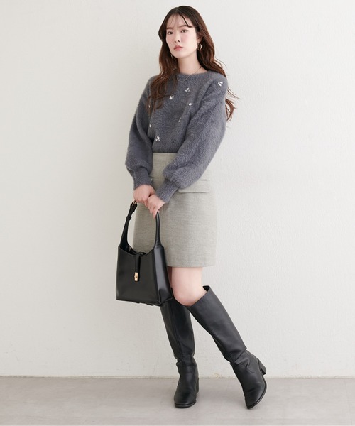 natural couture（ナチュラルクチュール）の「ふんわりシャギービジューニット（ニット/セーター・レディース・チャコールグレー/オフホワイト/ライトグレー・FREE）」の22枚目の写真