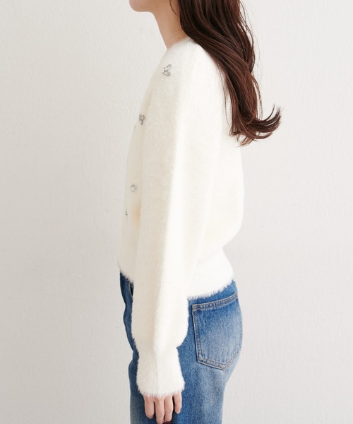 natural couture（ナチュラルクチュール）の「ふんわりシャギービジューニット（ニット/セーター・レディース・チャコールグレー/オフホワイト/ライトグレー・FREE）」の14枚目の写真