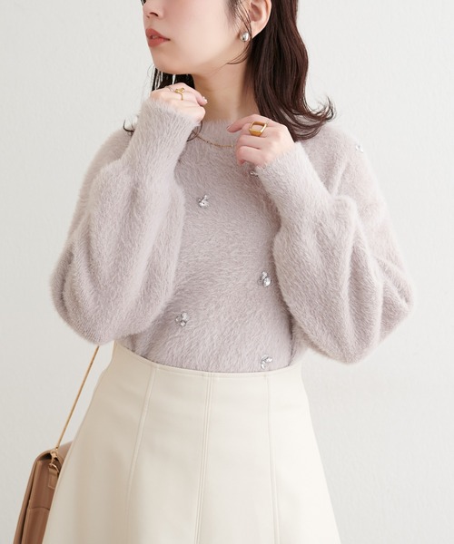 natural couture（ナチュラルクチュール）の「ふんわりシャギービジューニット（ニット/セーター・レディース・チャコールグレー/オフホワイト/ライトグレー・FREE）」の20枚目の写真