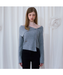 Unbalance Collar Button Knit [Gray]