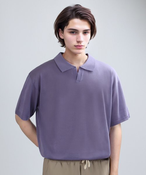 COLLAR HALF MESH-KNIT (PURPLE) — воротник, полумеш-вязаная футболка (фиолетовая)