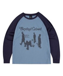 MOO（エムオーオー）の「グラフィックラグランロングスリーブTシャツ - ネイビー（Tシャツ/カットソー）」