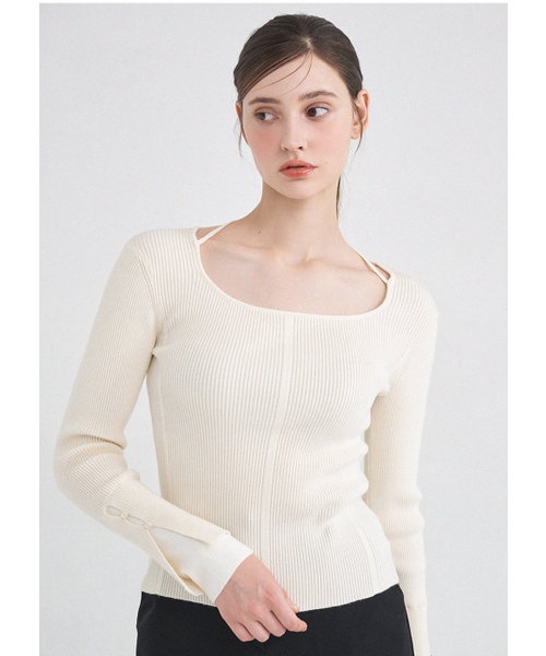 MICANE(ミケーネ)の「コラレイヤードニット(ニット/セーター・レディース・クリーム/ダークグレー・MEDIUM/LARGE/X-LARGE/SMALL)」の9枚目の写真