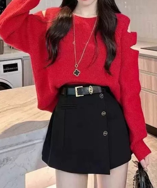 SPIGA（スピーガ）の「肌見せｵﾌｼｮﾙ風ﾆｯﾄ（ニット/セーター・レディース・グリーン/ホワイト/ブラック/グレー/レッド/ピンク・FREE）」の6枚目の写真