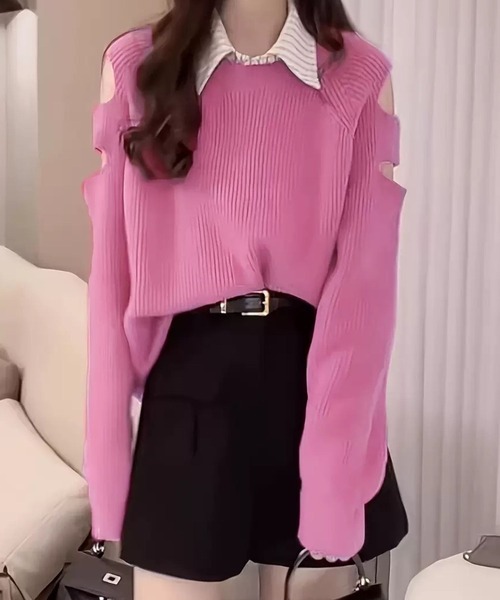 SPIGA（スピーガ）の「肌見せｵﾌｼｮﾙ風ﾆｯﾄ（ニット/セーター・レディース・グリーン/ホワイト/ブラック/グレー/レッド/ピンク・FREE）」の7枚目の写真