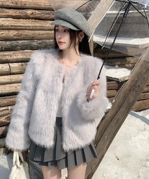 ノーカラージャケット（グレー/灰色系・ボア）ファッション通販 - ZOZOTOWN