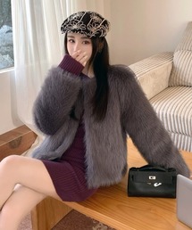 ノーカラージャケット（グレー/灰色系・ボア）ファッション通販 - ZOZOTOWN