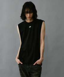 HYII（ハイトゥ）の「スリットハムスリーブレス [ブラック]（Tシャツ/カットソー）」