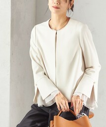 ダブル クロス 重ね袖 ノーカラー ジャケット（セレモニー対応可）