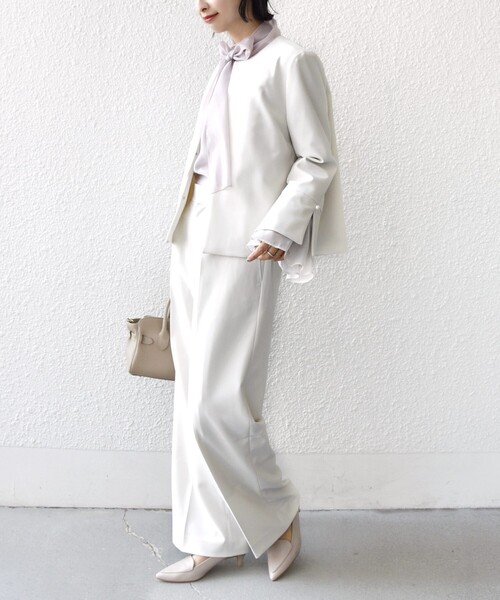 ダブル クロス 重ね袖 ノーカラー ジャケット（セレモニー対応可