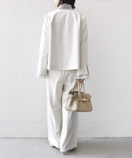 ダブル クロス 重ね袖 ノーカラー ジャケット（セレモニー対応可