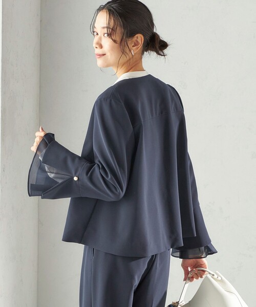 ダブル クロス 重ね袖 ノーカラー ジャケット(セレモニー対応可 ダブル クロス 重ね袖 ノーカラー ジャケット(セレモニー対応可