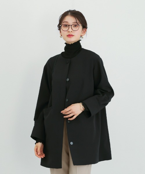 White Collection(ホワイトコレクション)の「多機能すぎるコート【UVカット・速乾・接触冷感・防シワ・ストレッチ・洗える】ダブルピケクロス・ボリューム袖コクーンシルエットライトコート(ノーカラーコート・レディース・ネイビー/グレイッシュベージュ/ブラック・M/L)」の3枚目の写真