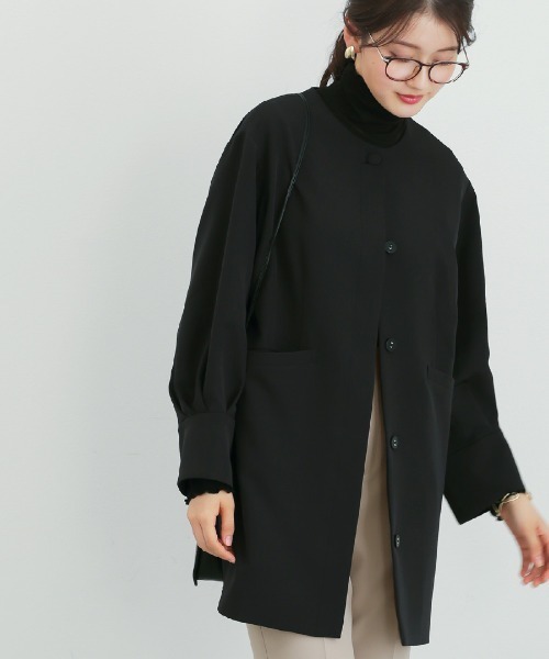 White Collection(ホワイトコレクション)の「多機能すぎるコート【UVカット・速乾・接触冷感・防シワ・ストレッチ・洗える】ダブルピケクロス・ボリューム袖コクーンシルエットライトコート(ノーカラーコート・レディース・ネイビー/グレイッシュベージュ/ブラック・M/L)」の20枚目の写真