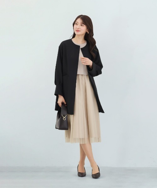 White Collection(ホワイトコレクション)の「多機能すぎるコート【UVカット・速乾・接触冷感・防シワ・ストレッチ・洗える】ダブルピケクロス・ボリューム袖コクーンシルエットライトコート(ノーカラーコート・レディース・ネイビー/グレイッシュベージュ/ブラック・M/L)」の21枚目の写真