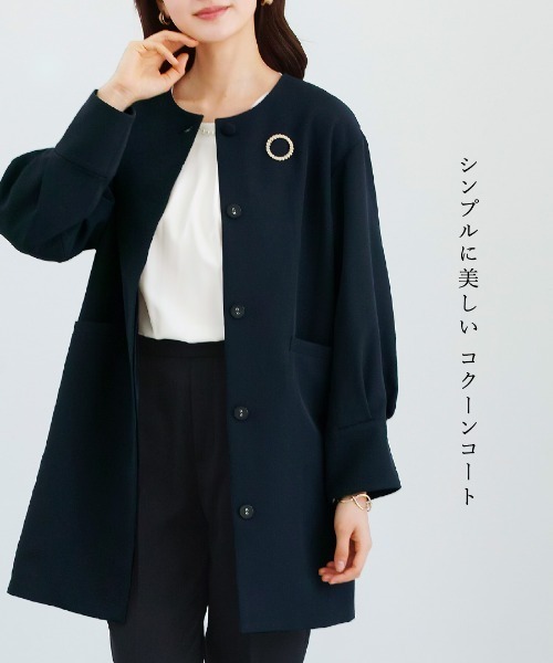 White Collection(ホワイトコレクション)の「多機能すぎるコート【UVカット・速乾・接触冷感・防シワ・ストレッチ・洗える】ダブルピケクロス・ボリューム袖コクーンシルエットライトコート(ノーカラーコート・レディース・ネイビー/グレイッシュベージュ/ブラック・M/L)」の17枚目の写真