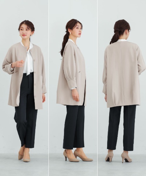 White Collection(ホワイトコレクション)の「多機能すぎるコート【UVカット・速乾・接触冷感・防シワ・ストレッチ・洗える】ダブルピケクロス・ボリューム袖コクーンシルエットライトコート(ノーカラーコート・レディース・ネイビー/グレイッシュベージュ/ブラック・M/L)」の19枚目の写真