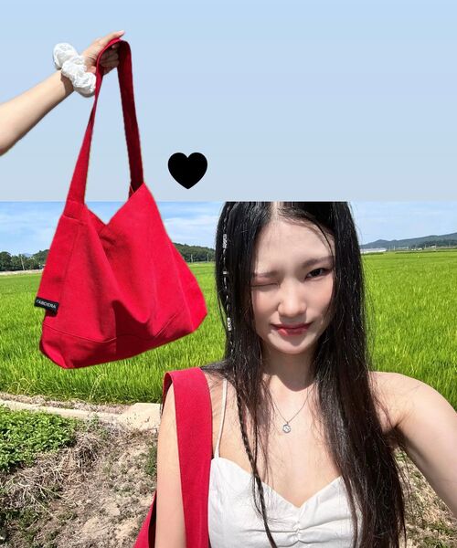 FASCIERA（ファシエラ）の「男女共用ルーズフィットキャンバスショルダーバッグ_リブラ07（ショルダーバッグ・メンズ・ブラック/レッド/グリーン・FREE）」の12枚目の写真