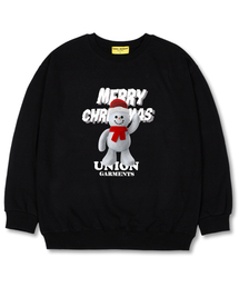 スノウマン オーバーサイズ スウェット クリスマス Tシャツ [裏起毛]ブラック