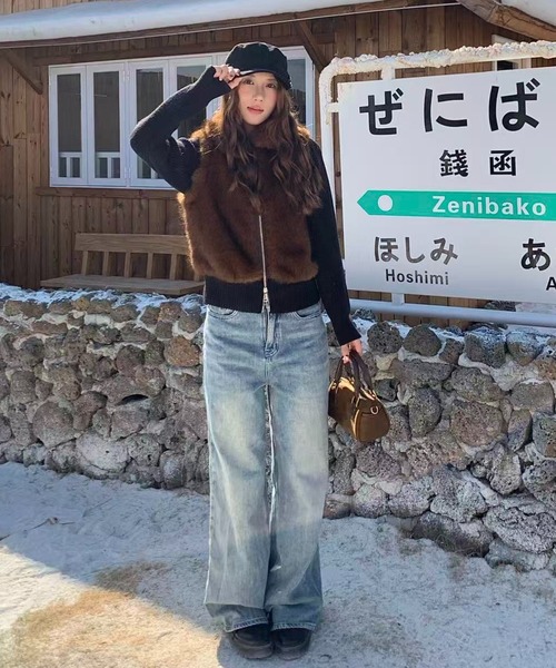 AsRiRe(アスリレイ)の「25aw 袖取り外し/2WAYフェイクファーニットカーディガン(カーディガン/ボレロ・レディース・ブラック/アイボリー/グレー・M)」の6枚目の写真