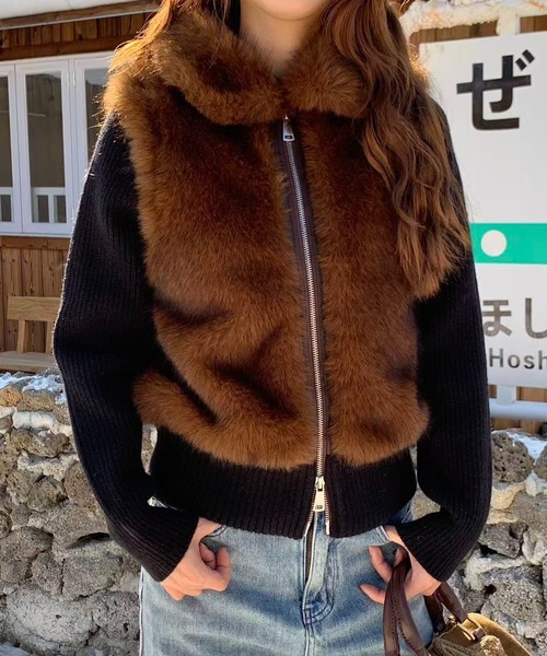 AsRiRe(アスリレイ)の「25aw 袖取り外し/2WAYフェイクファーニットカーディガン(カーディガン/ボレロ・レディース・ブラック/アイボリー/グレー・M)」の8枚目の写真