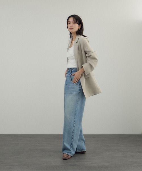 SALON adam et rope'(サロン アダム エ ロペ)の「鹿の子フライスヘンリーネックプルオーバー(Tシャツ/カットソー・レディース・ブラック/サックスブルー/オフホワイト・FREE)」の7枚目の写真