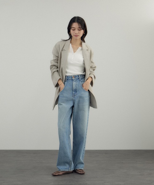 SALON adam et rope'(サロン アダム エ ロペ)の「鹿の子フライスヘンリーネックプルオーバー(Tシャツ/カットソー・レディース・ブラック/サックスブルー/オフホワイト・FREE)」の12枚目の写真