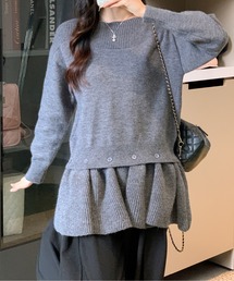 予約商品】レディースのニット/セーター（グレー/灰色系・Uネック