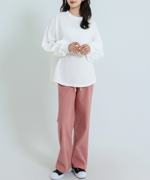 ONEP STAR（ワンピスター）の「裏起毛コーデュロイワイドパンツ（その他パンツ・レディース・カーキ/ブラック/ダークグレー/ダークブラウン/ホワイト/ピンク・X-LARGE/LARGE/MEDIUM/SMALL）」の13枚目の写真