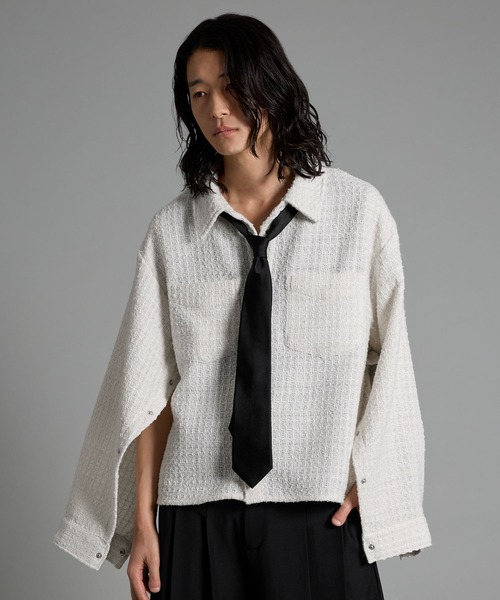 VELNUS（ベルナス）の「【VELNUS】Lame tweed 2way sleeve short shirt jacket/ラメツイード 2wayスリーブ ショート丈シャツジャケット（シャツ/ブラウス・メンズ・ホワイト/ブラック・M/S/L）」の2枚目の写真