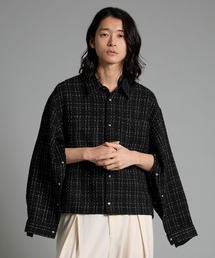 VELNUS(�x���i�X)�́yVELNUS�zLame tweed 2way sleeve short shirt jacket/�����c�C�[�h 2way�X���[�u �V���[�g��V���c�W���P�b�g(�V���c/�u���E�X)